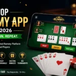 Top Rummy App in 2026 displayed on a smartphone with online rummy gameplay, secure gaming features, tournaments, and fast withdrawals.