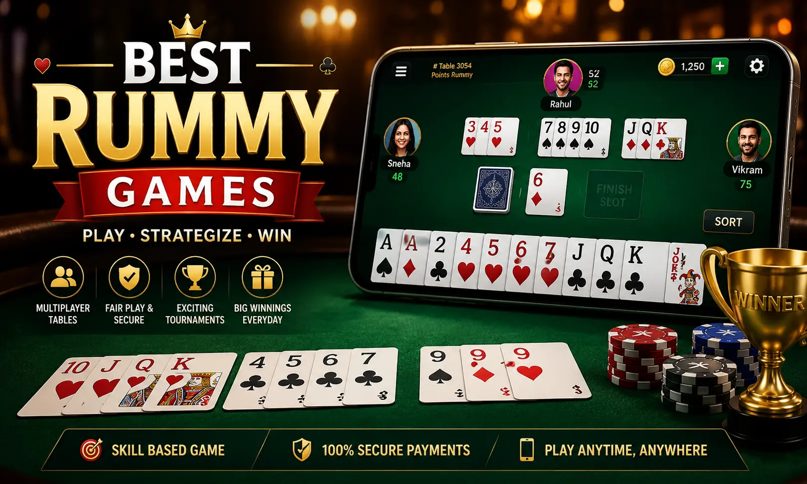 Best Rummy Games 2026 featuring professional online rummy gameplay with winning card sequences, strategic card arrangements, and competitive gaming experience.