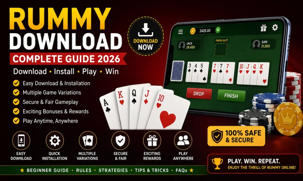 Rummy Download Guide 2026 showing online rummy app installation, gameplay, and beginner tips