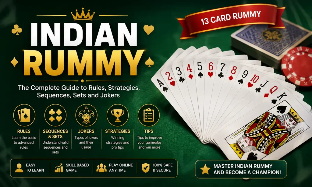 Indian Rummy complete guide featuring 13 Card Rummy rules, sequences, sets, jokers and strategies